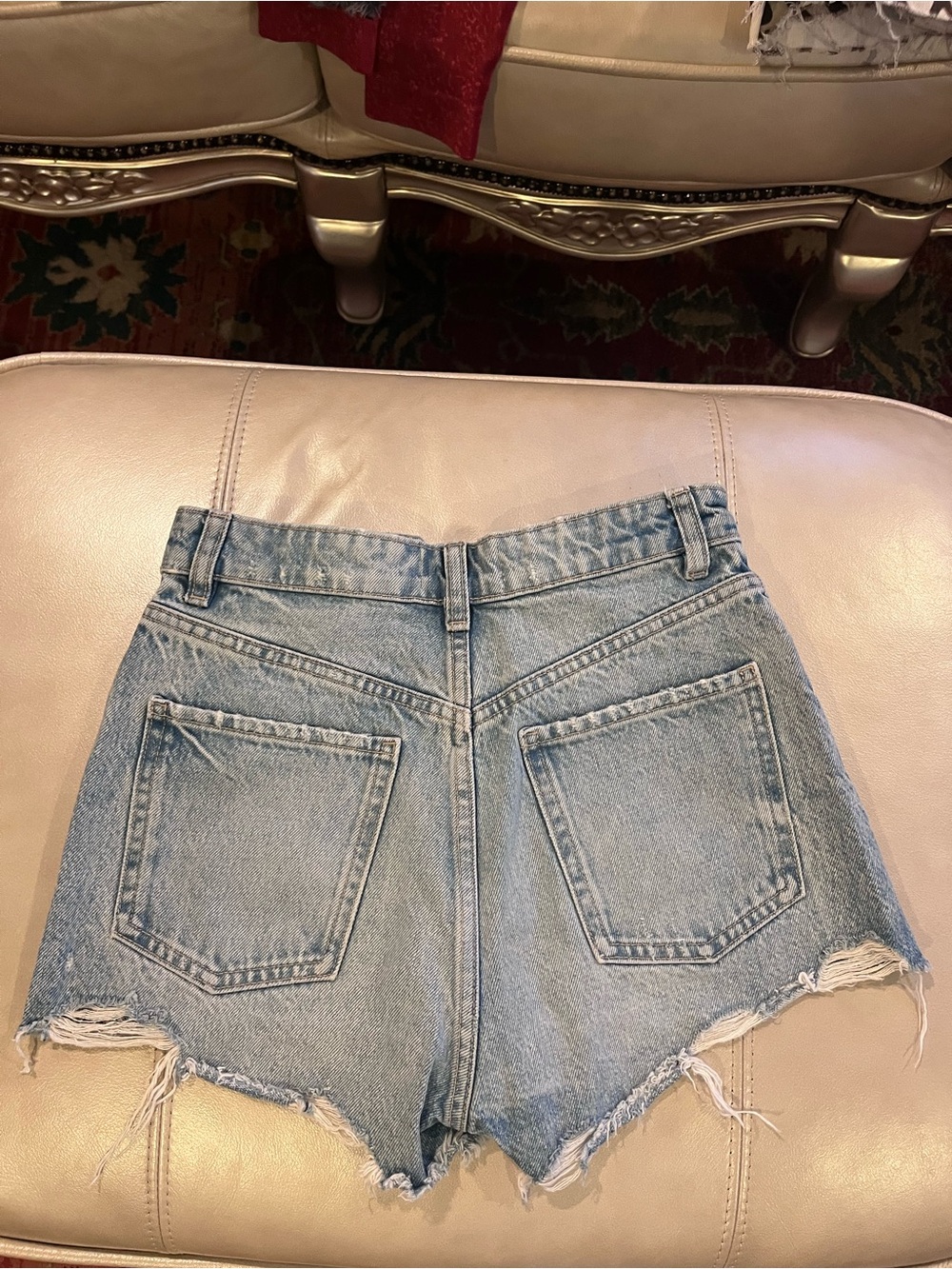 Zara Light Blue Distressed High-Rise Denim Shorts - Picture 4 of 4